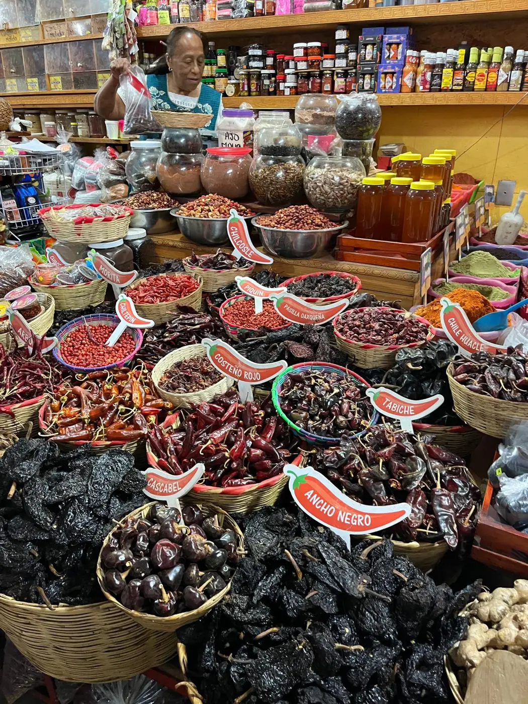 Colourful chillies at a Mexican market
