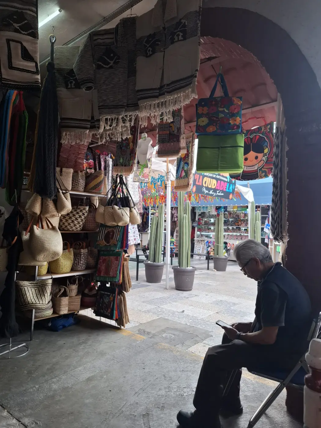 An artisan market filled with woven pieces