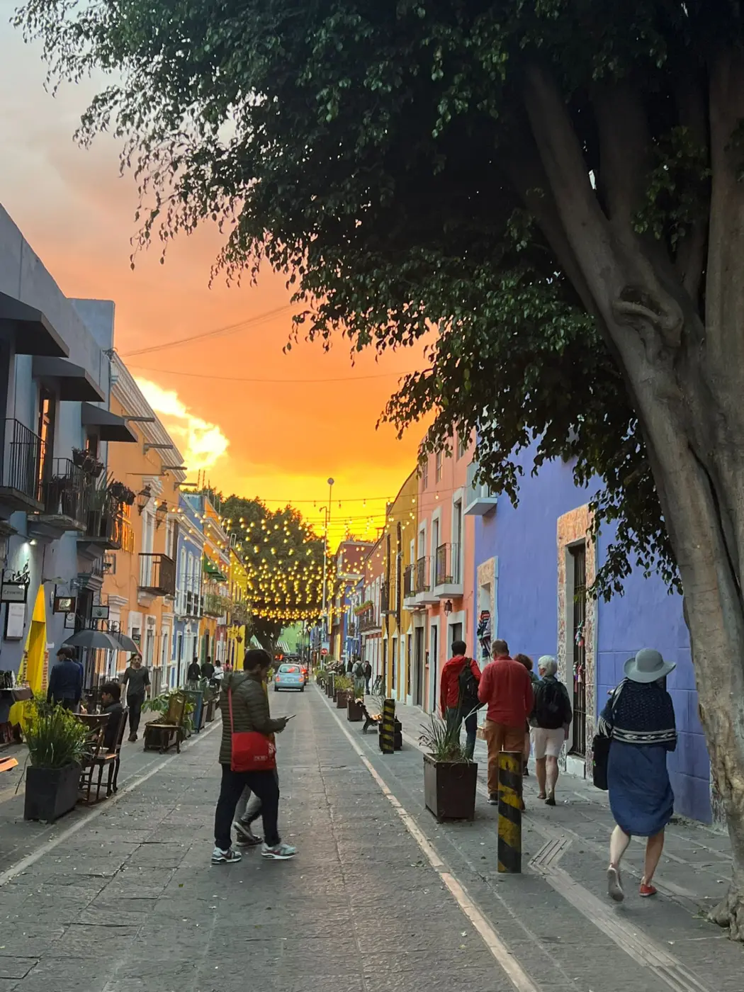 A colourful Mexican street at sunset