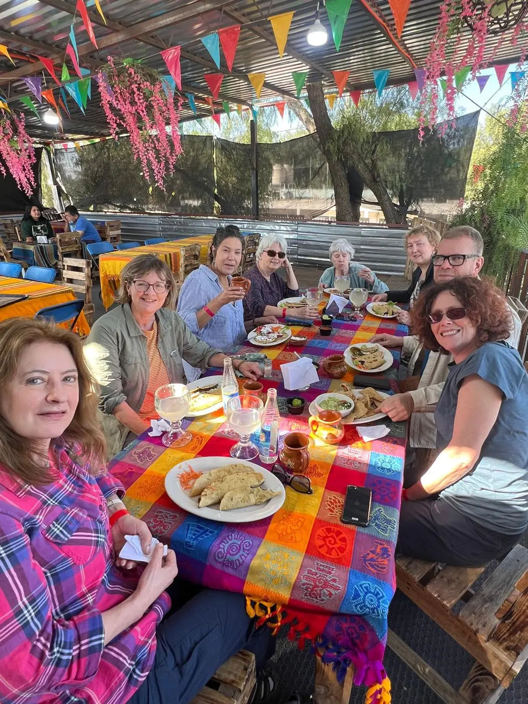 Friends sharing a meal in Mexico